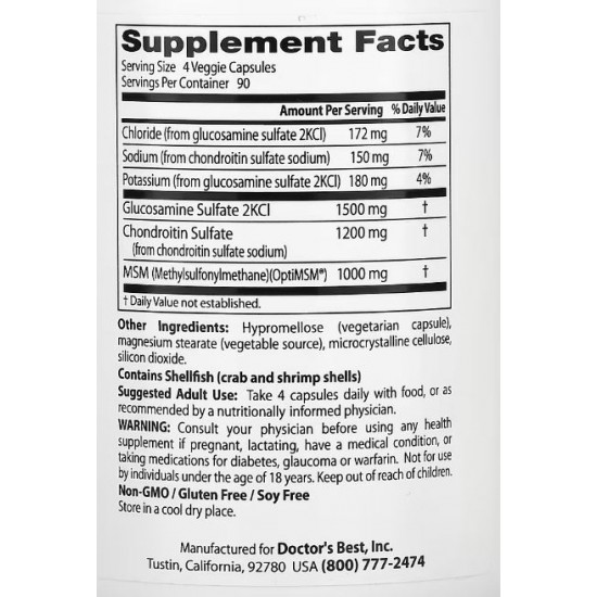 Doctor's Best  葡萄糖胺 含 軟骨素 360顆 Glucosamine Chondroitin MSM with OptiMSM