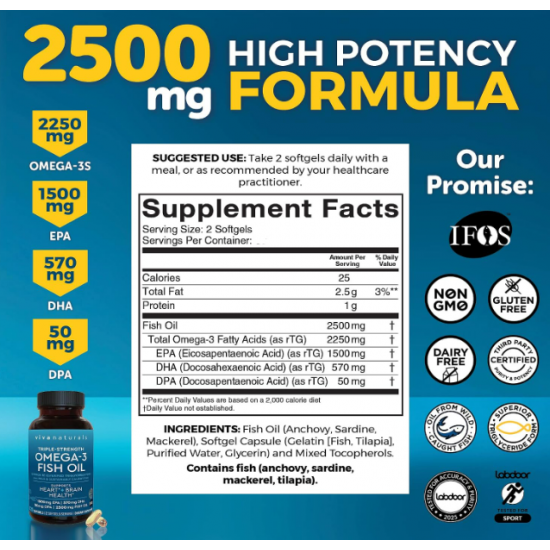 Viva Naturals fish oil TG Omega 3三倍深海魚油 2500mg*180顆 rTG